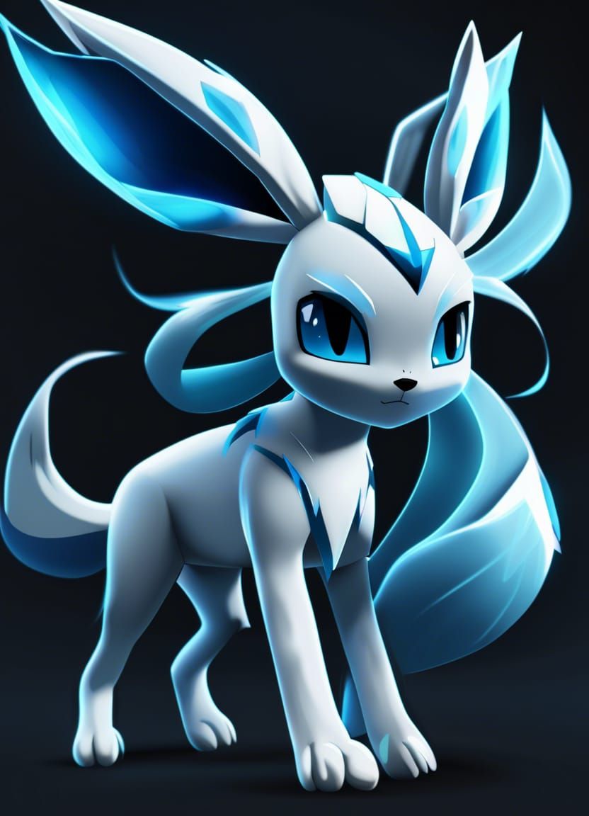 Ultra-Realistic Anime Glaceon Pokemon in Dark Theme