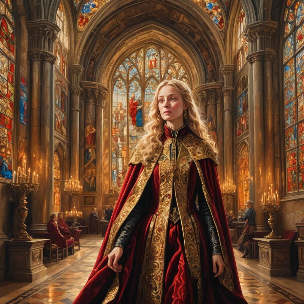 Renaissance Portrait of a Blonde Woman in Opulent Kingdom