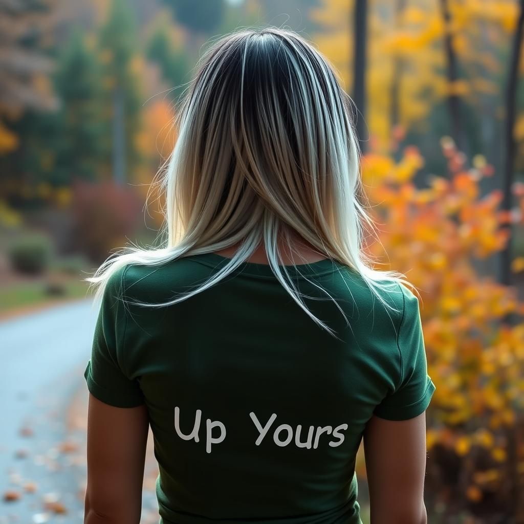 Woman in Green Shirt by Autumn Forest