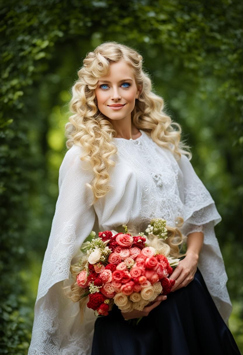 Medieval Blonde Maiden with Blue Eyes
