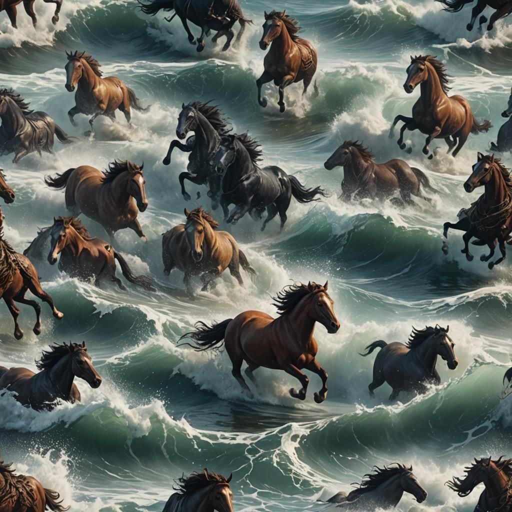 Fantastical Skeletal Horses Run Wild in Ocean