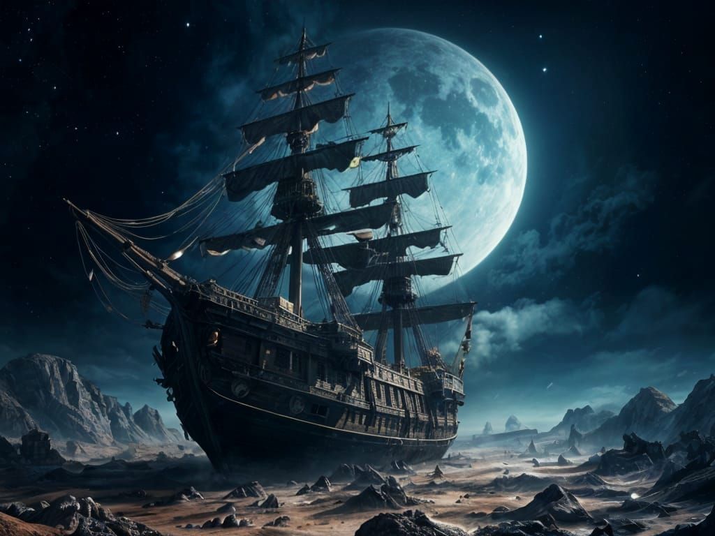 Galleon Stranded on Alien World: Detailed Matte Painting