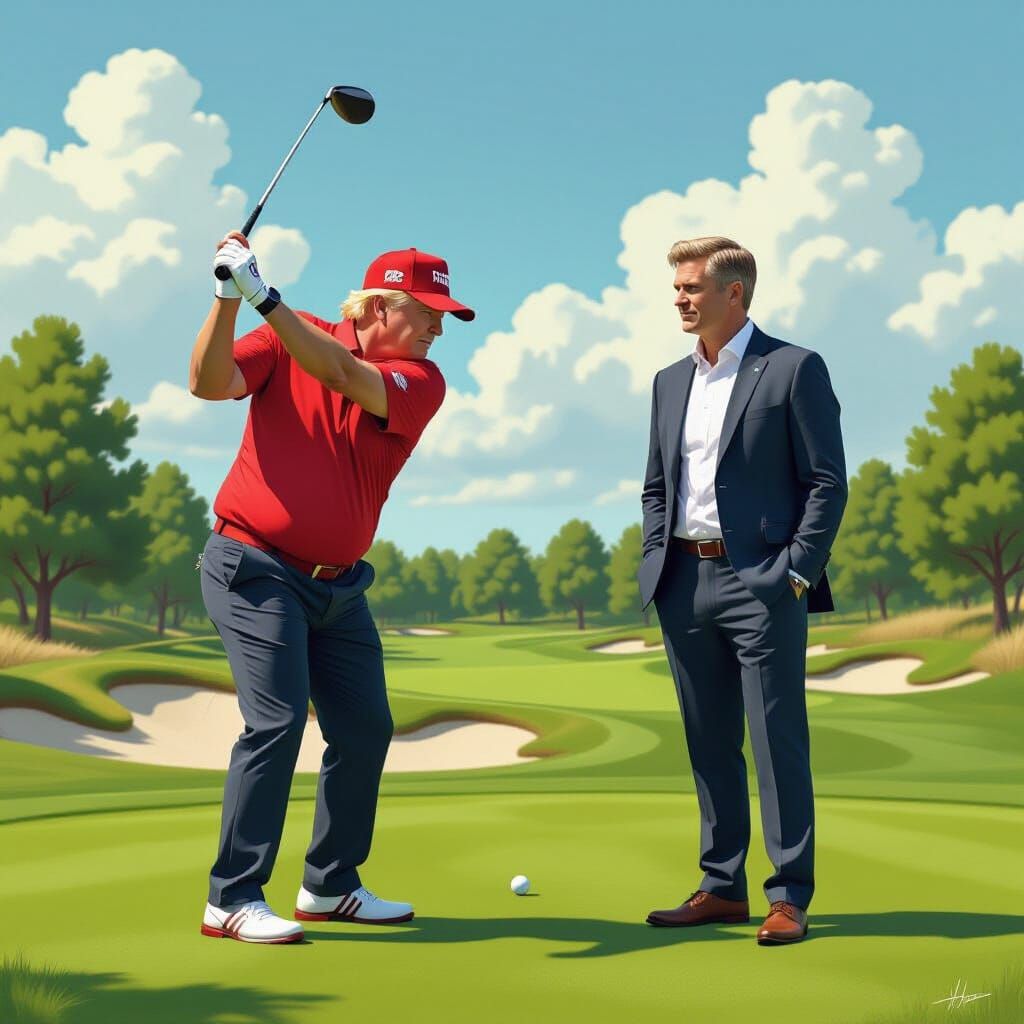 Trump Golfing Mishap: Hyperrealistic Illustration