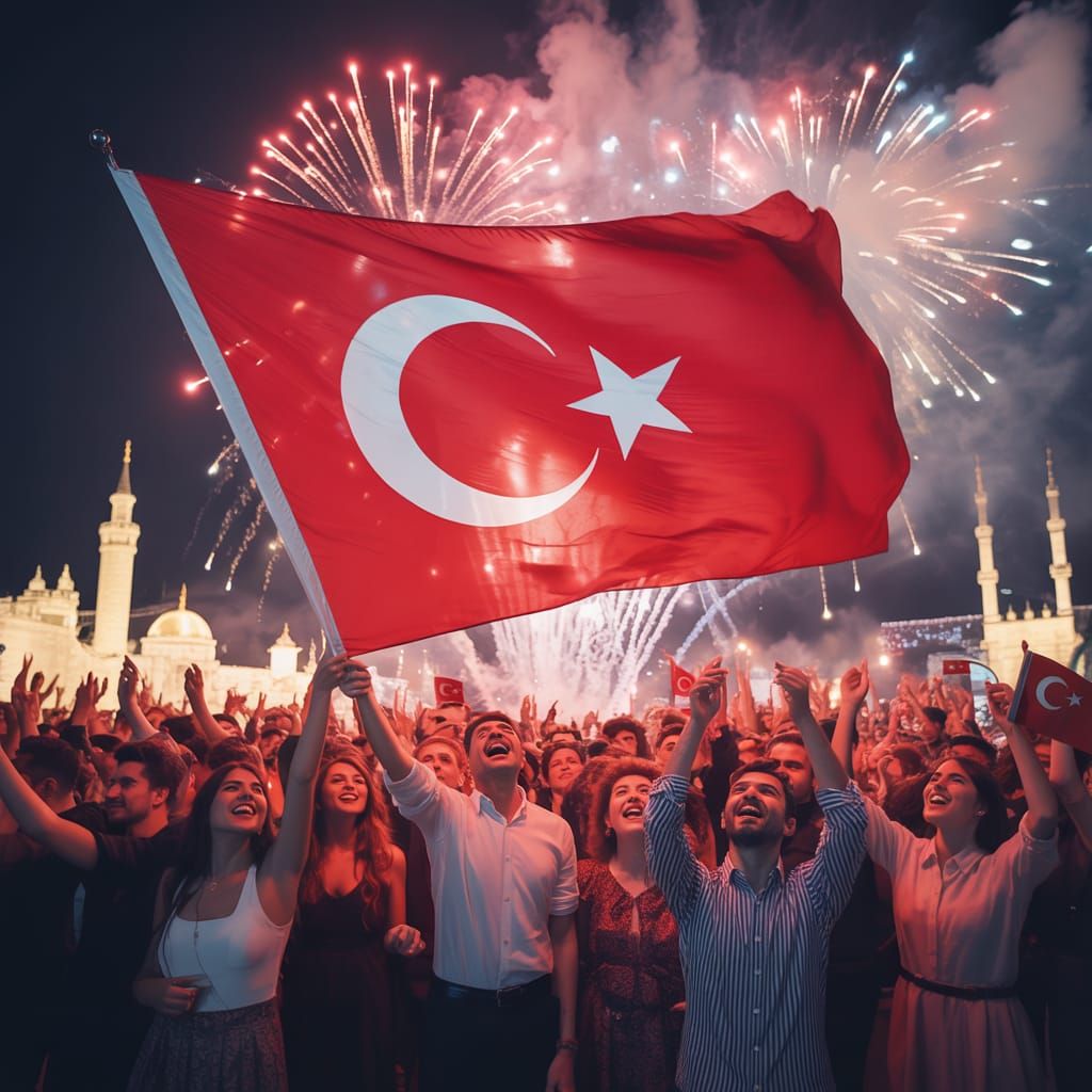 Turkish Republic Day Celebration with Fireworks and Flag