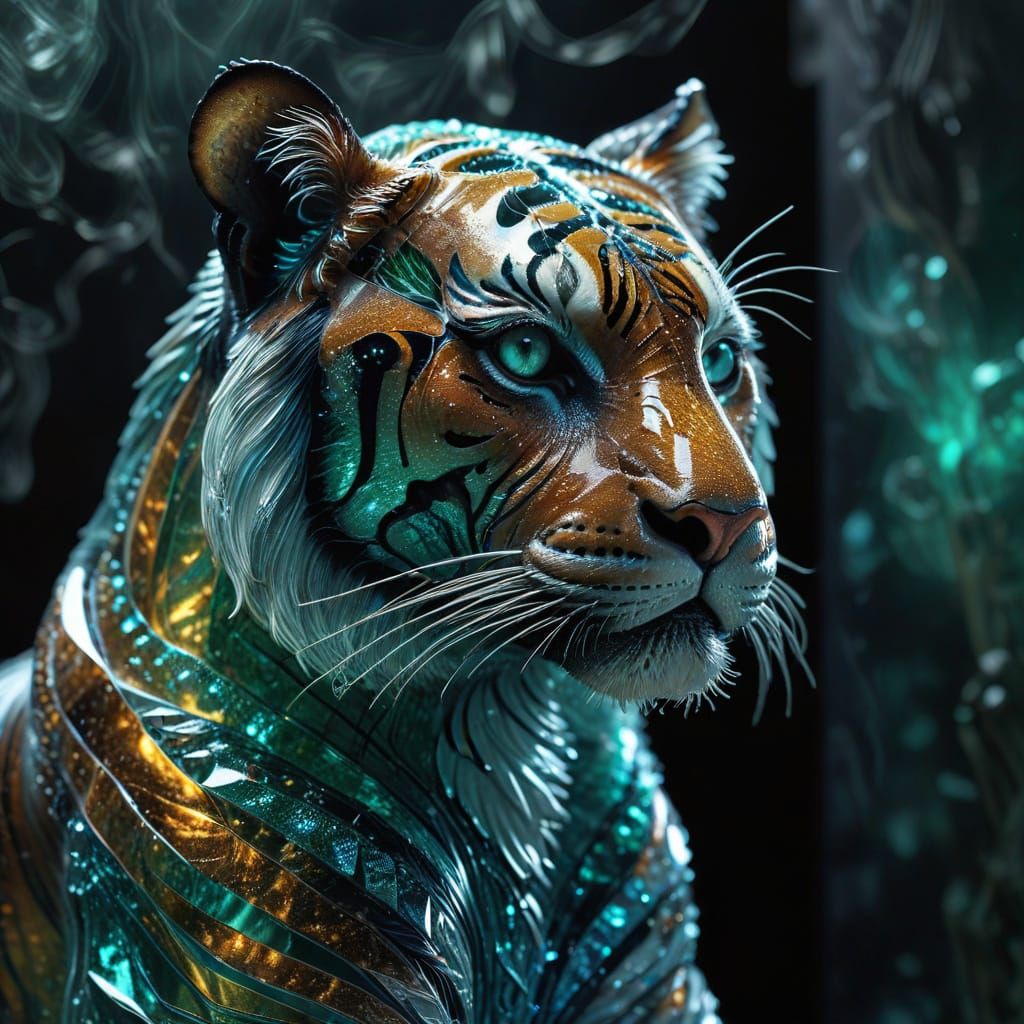Ethereal Glass Tiger in Dark Academia Style