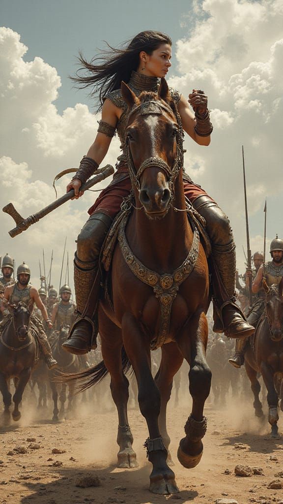 Queen Tomyris Leads Massagetae Warriors into Battle