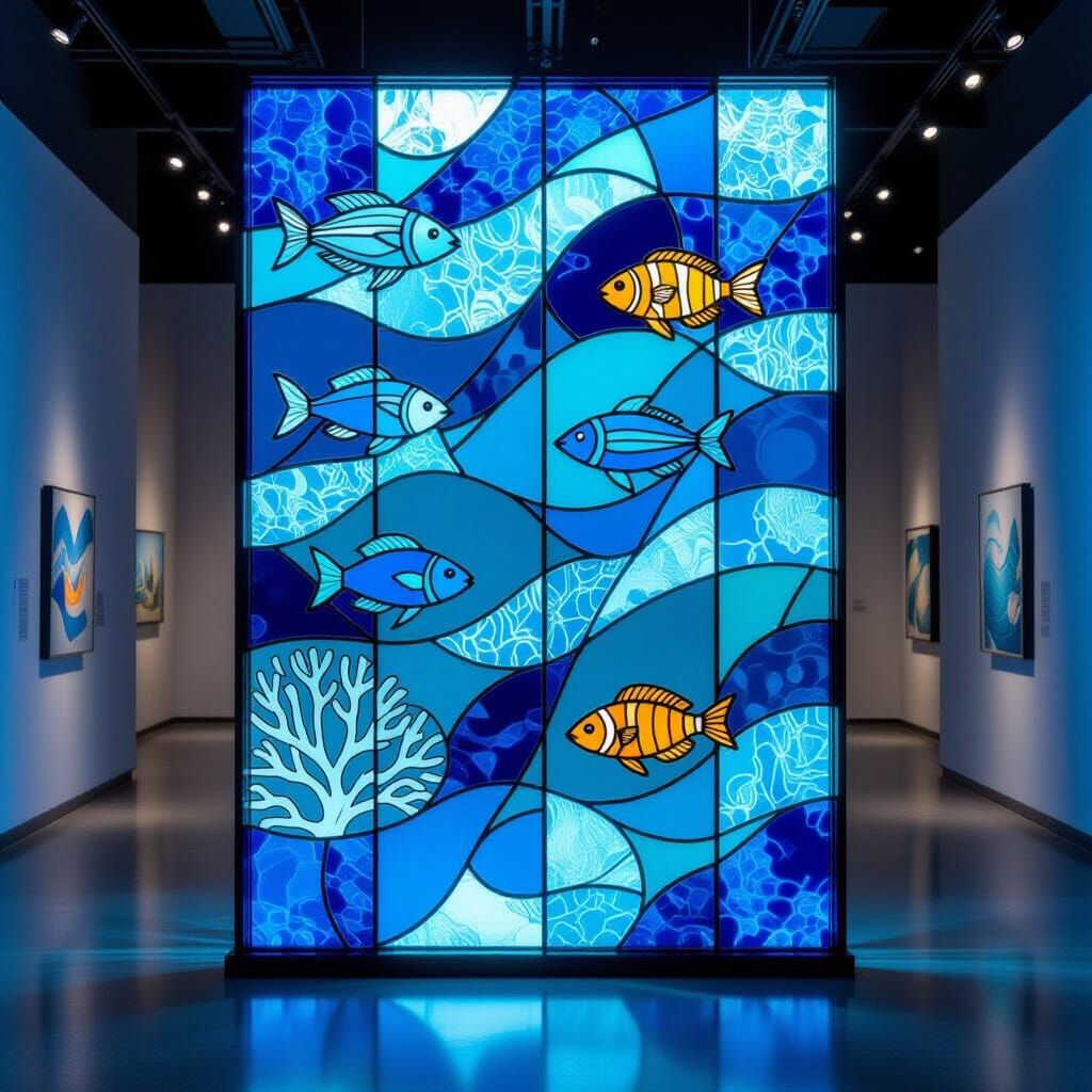 Stained Glass Marine Life in Art Gallery