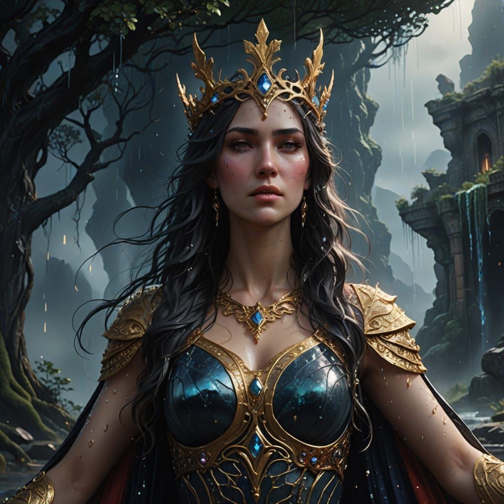 Hyper-Realistic Watercolor Portrait of Aphrodite in Dystopia...