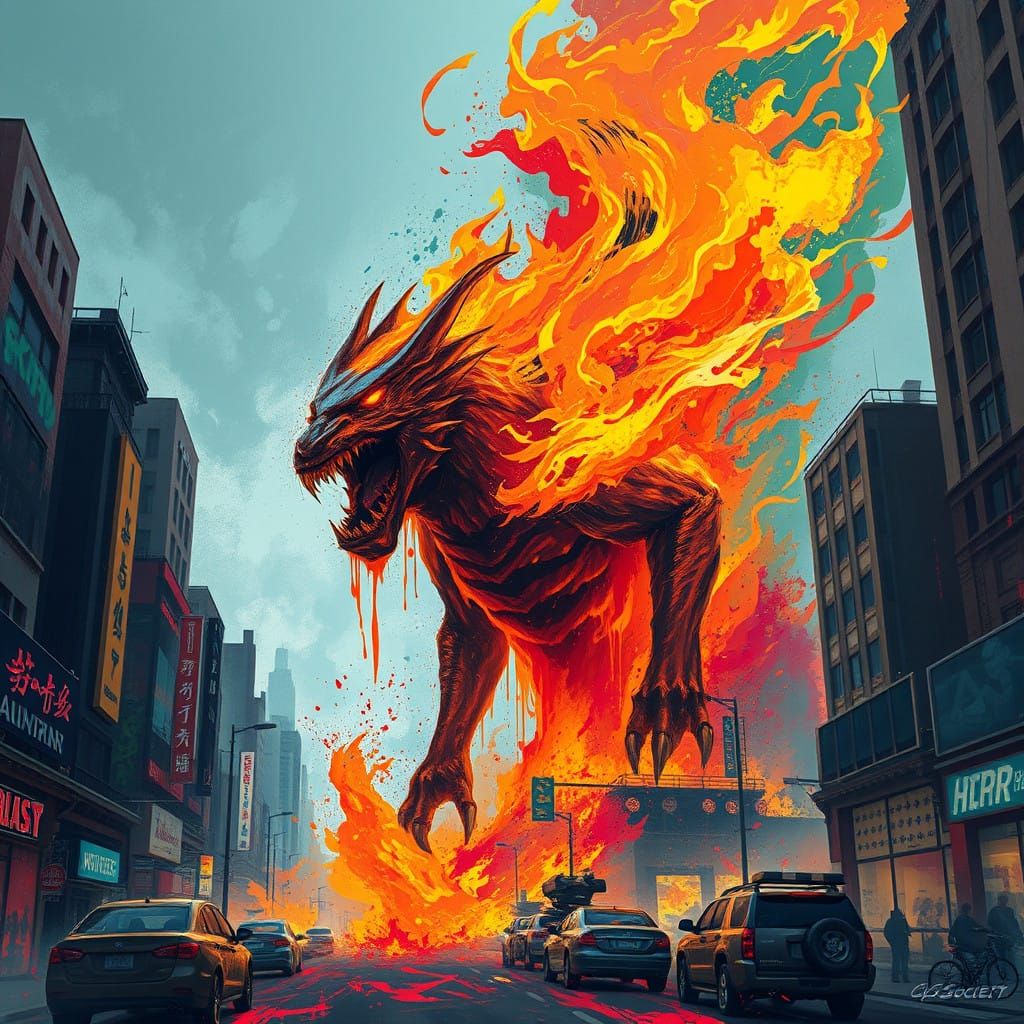 Mighty Fire Beast Unleashed in Swirling Inferno