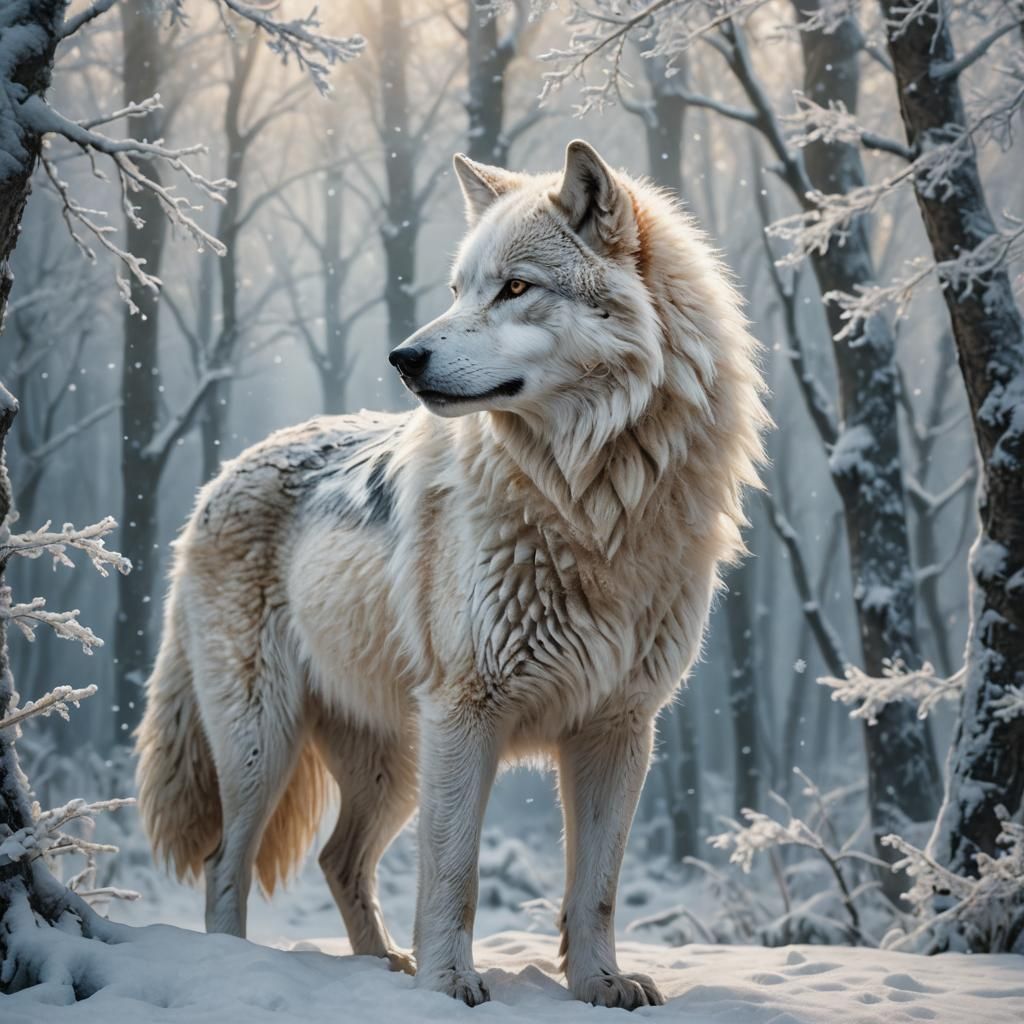 white wolf in snow
