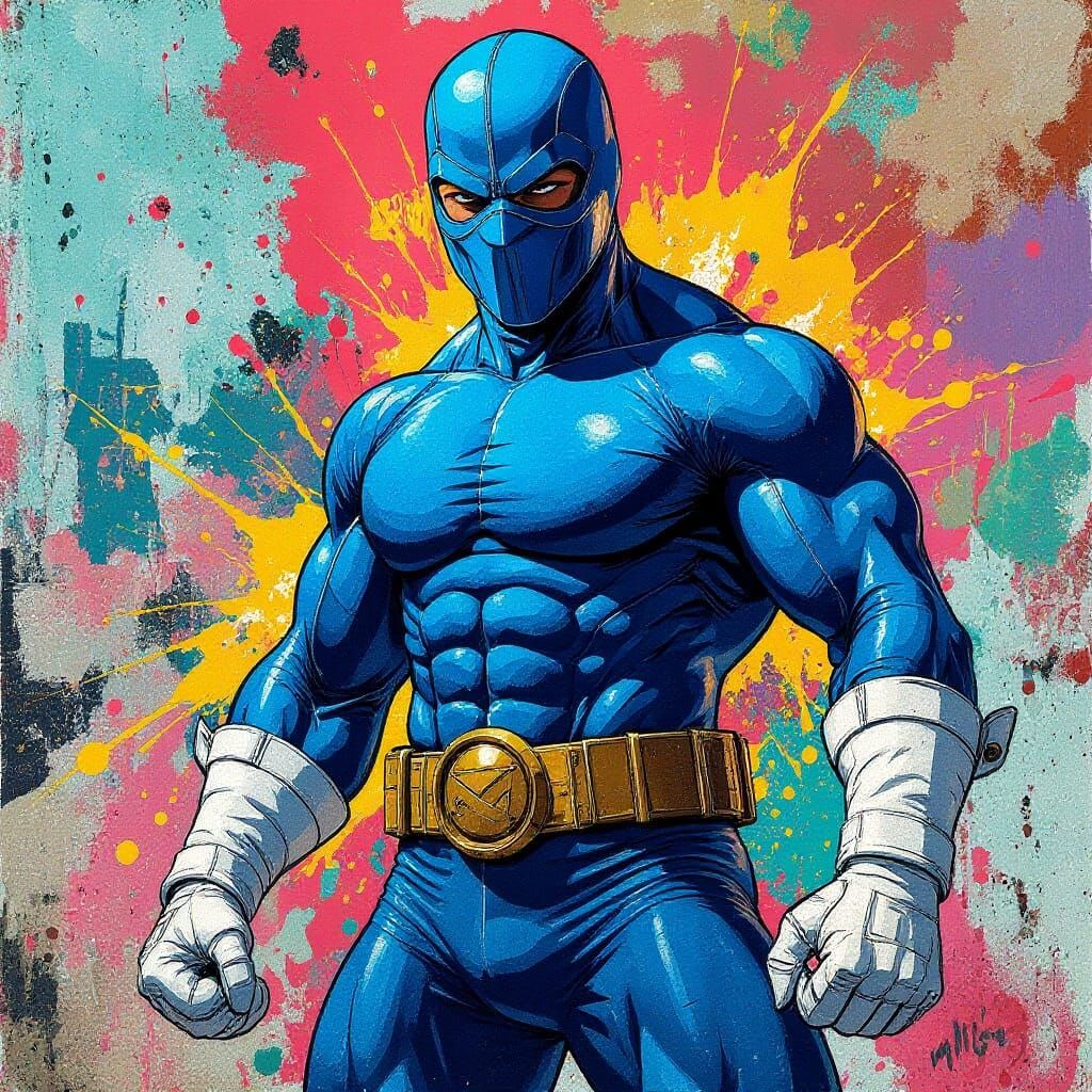 Heroic Figure in Graffiti Art Style