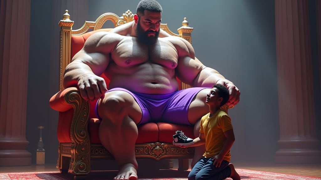 Colossal Titan Bodybuilder with Tiny Man, Fantasy Art