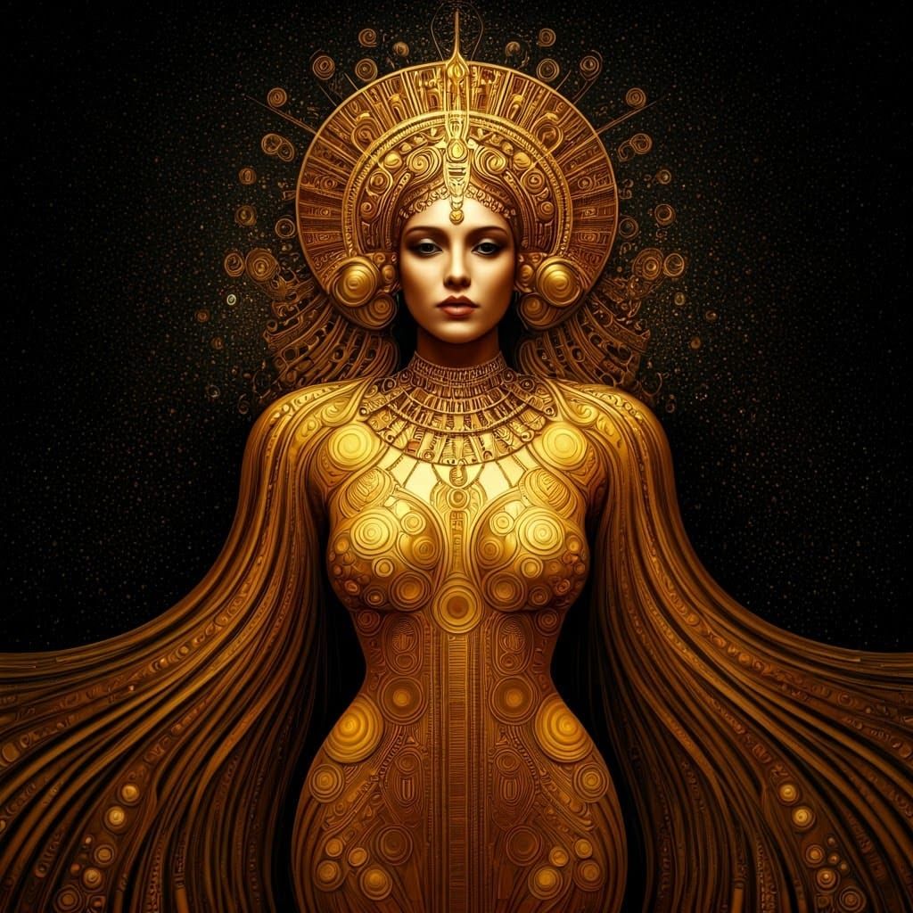 Luxurious Art Deco Goddess of Love Shines in Golden Glory