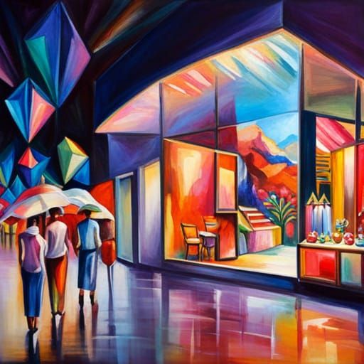 Jewelpunk Crystal Shop with Bouquets in Triadic Colors