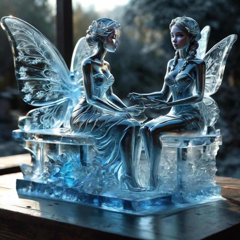 Frozen Girl Ice Sculpture with Hourglass