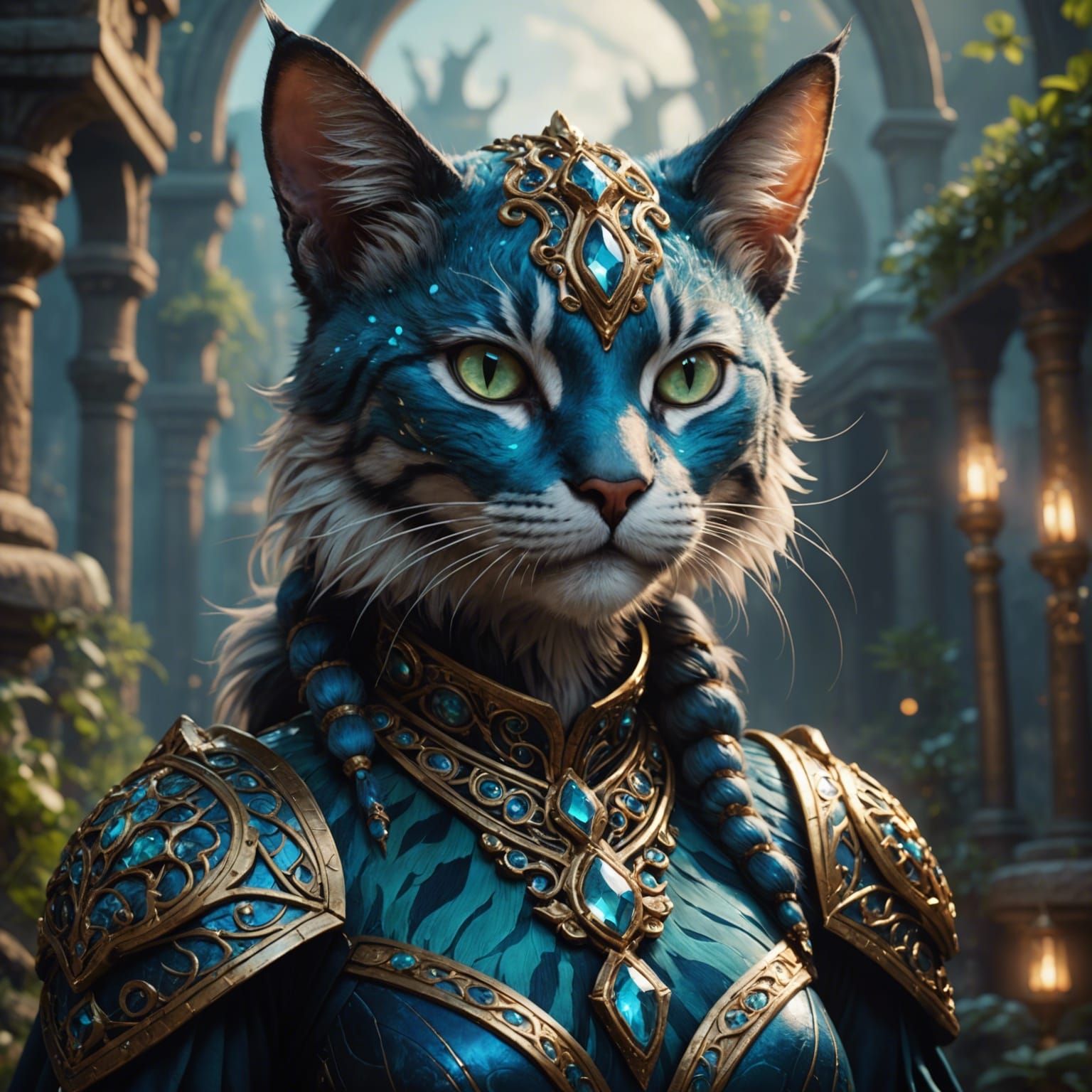 Anthropomorphic Cat Goddess in Detailed Digital Painting