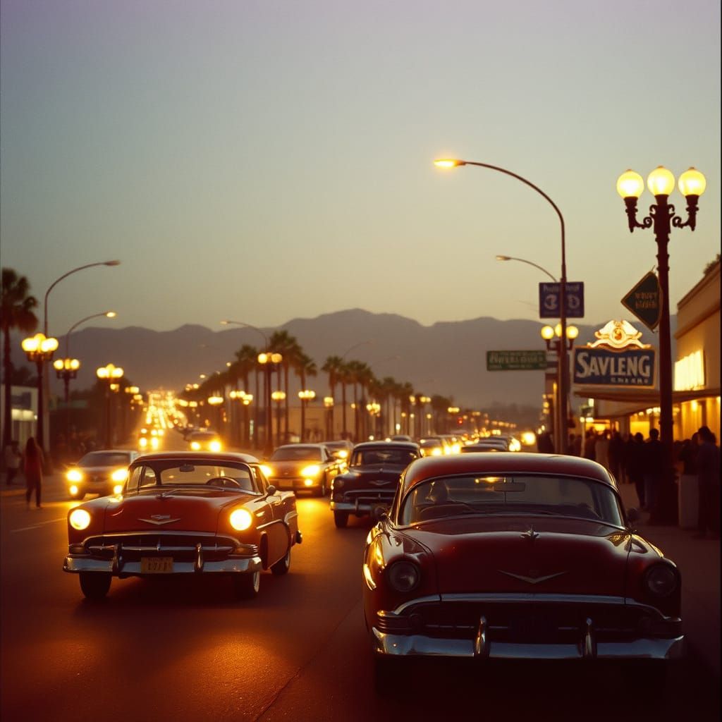 1950s Santa Monica Boulevard in Warm Cinematic Lighting