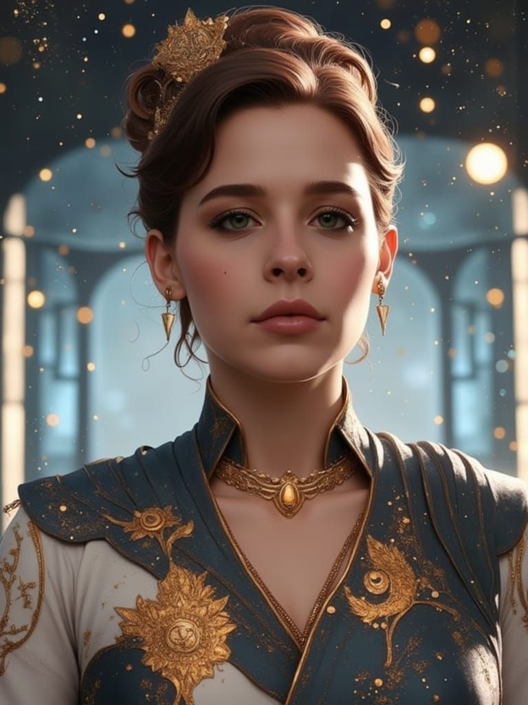 Ethereal Fantasy Portrait of a Regal Woman in Ice Blue Gown