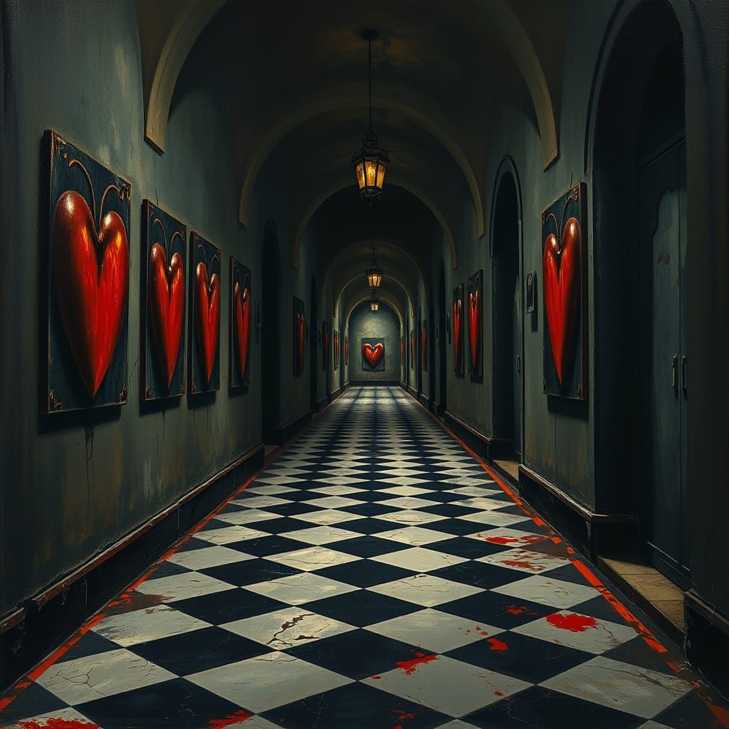 Gothic Red Queen's Secret Corridor in Mystical, Tim Burton-I...