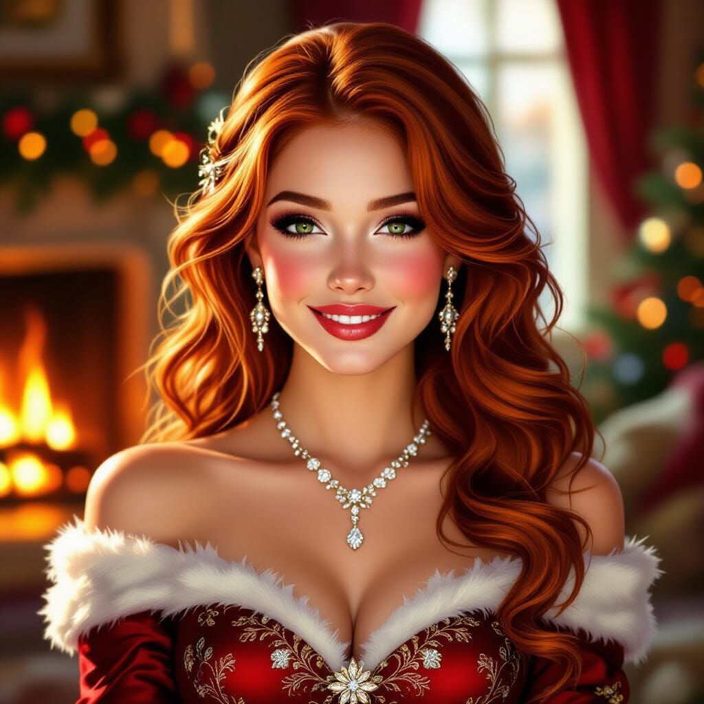 Stunning Redhead in Elegant Christmas Outfit