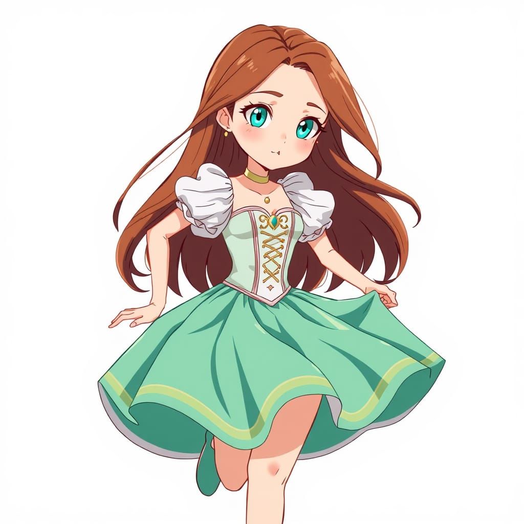 Cartoon Woman Running in Princess Dress