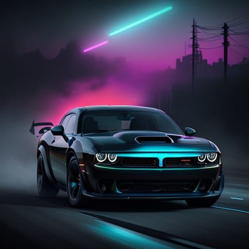 Sleek Dodge Challenger Ignites Cyberpunk Dreamscape
