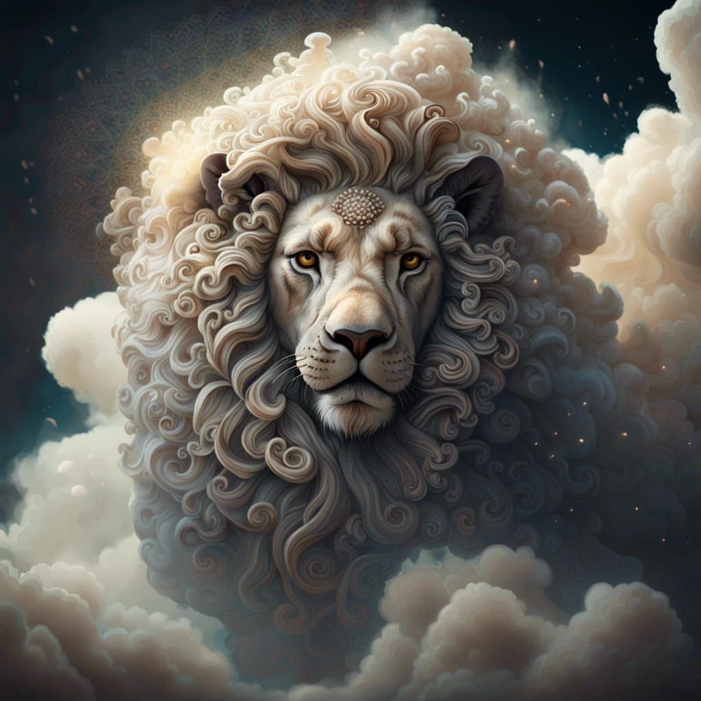 Lion and Lamb Dissolving into Clouds