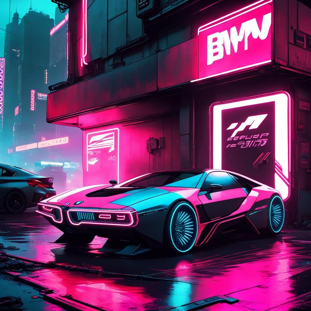 Cyberpunk BMW in Neon-Lit Future