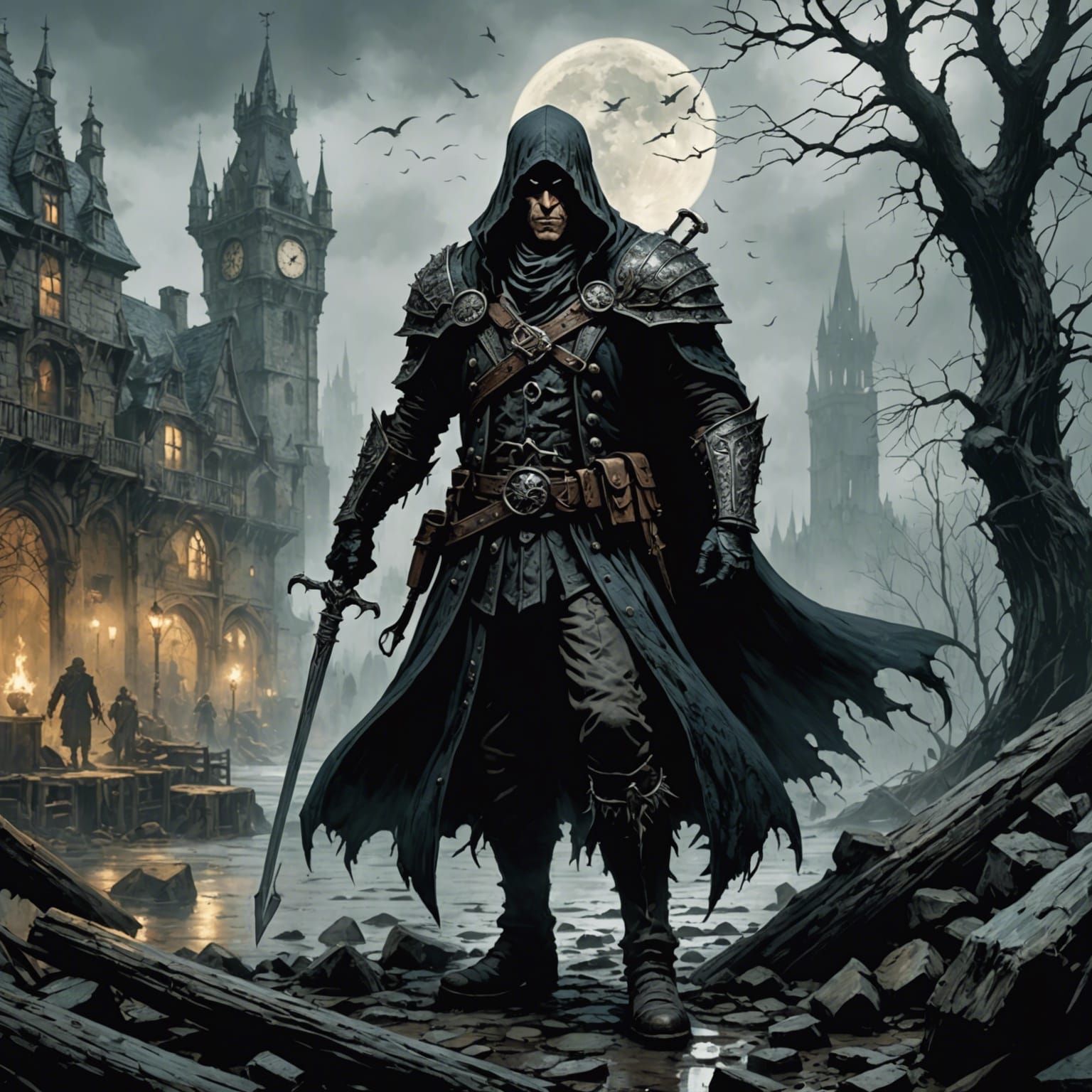 Grimdark Scene in Comic Book Style