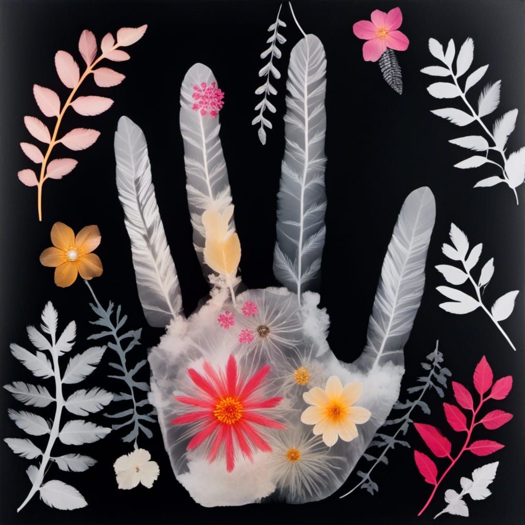 Surreal Photogram Handprint With Botanical Elements