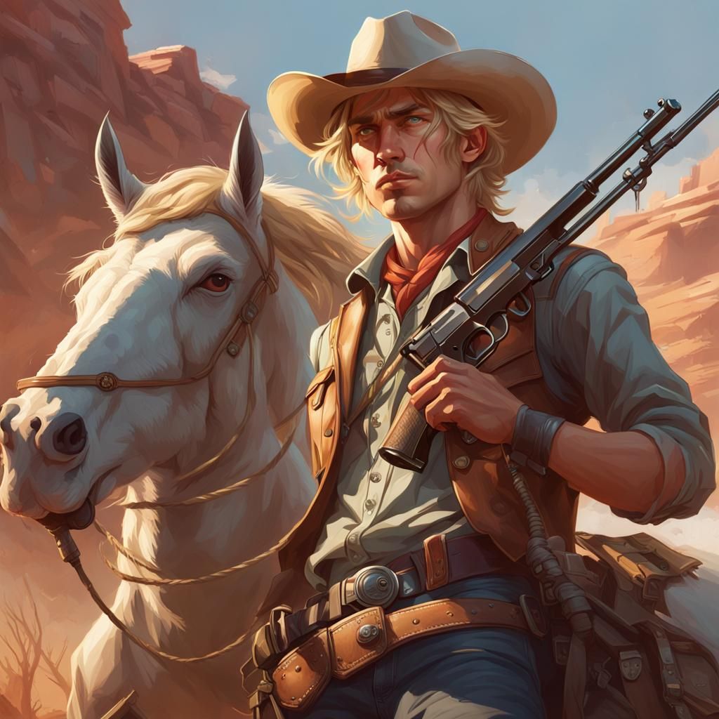 Young Cowboy Portrait in Hyperdetailed Art Style