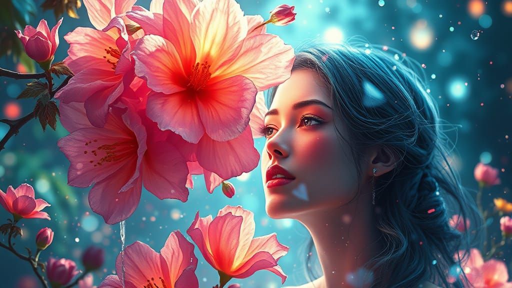 Crystalline Flowers Portrait in Hyperdetailed Style