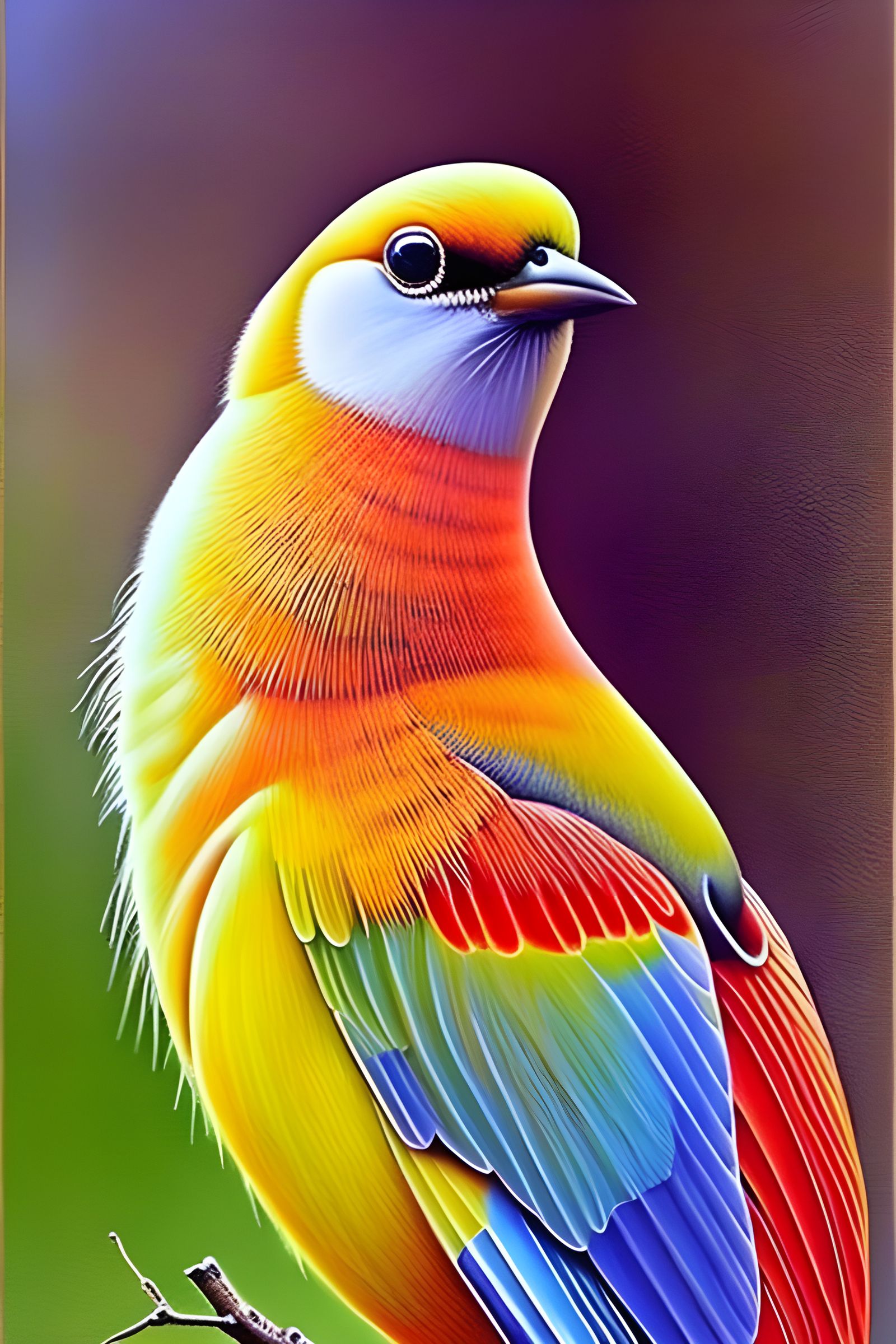 Pastel Bird on Birch Tree with Magical Lights