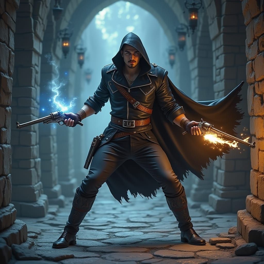 Dark Fantasy Assassin in a Mystical Alleyway