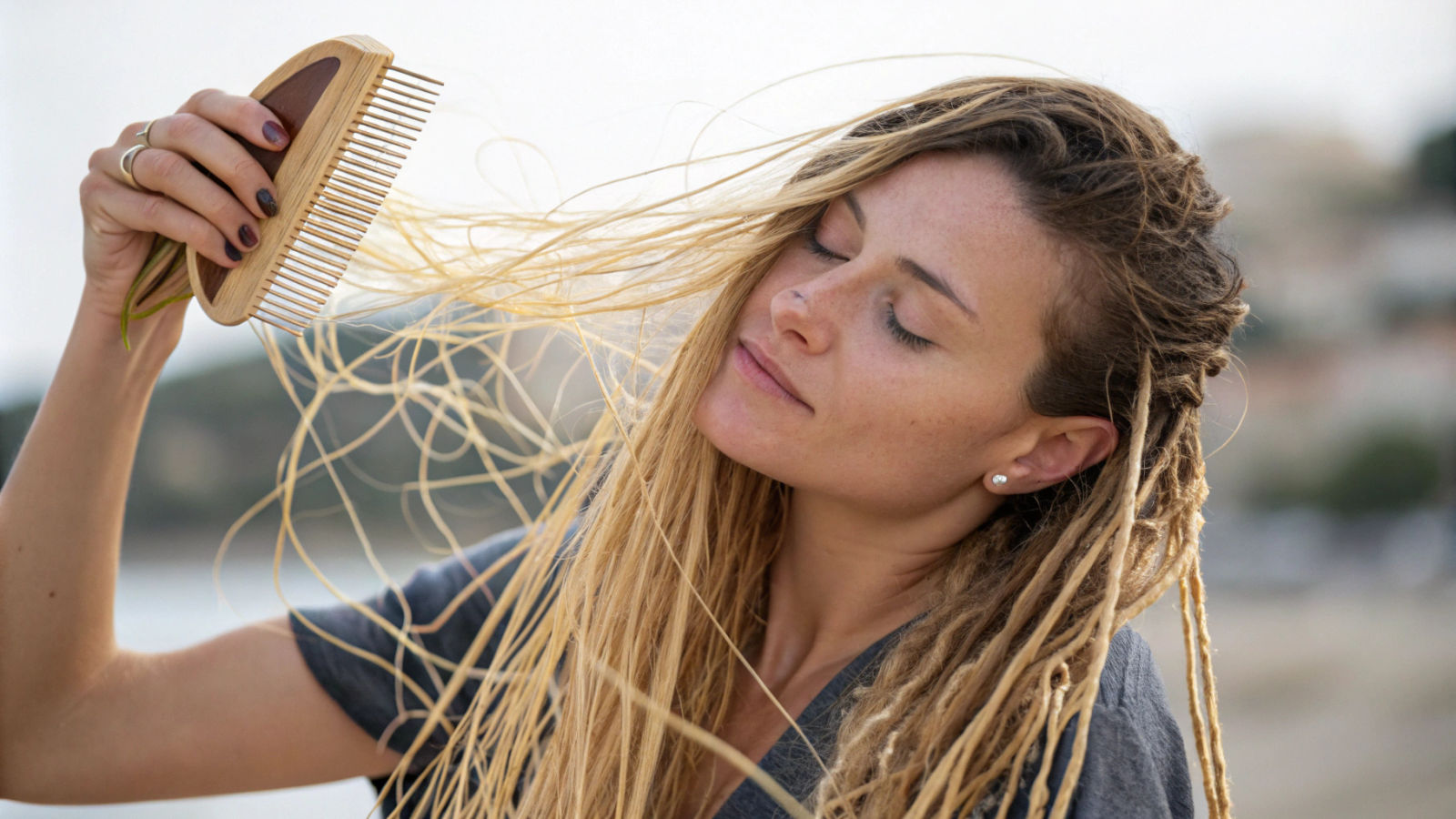 Woman with Spaghetti Hair Combing