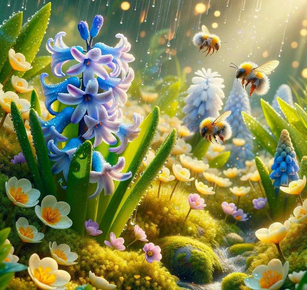 Vibrant Floral Tapestry in Watercolour-Inspired Photorealism