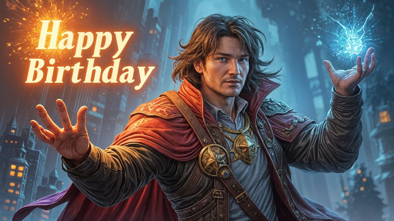 Happy Level Up Day Birthday Card in Comic Art Style