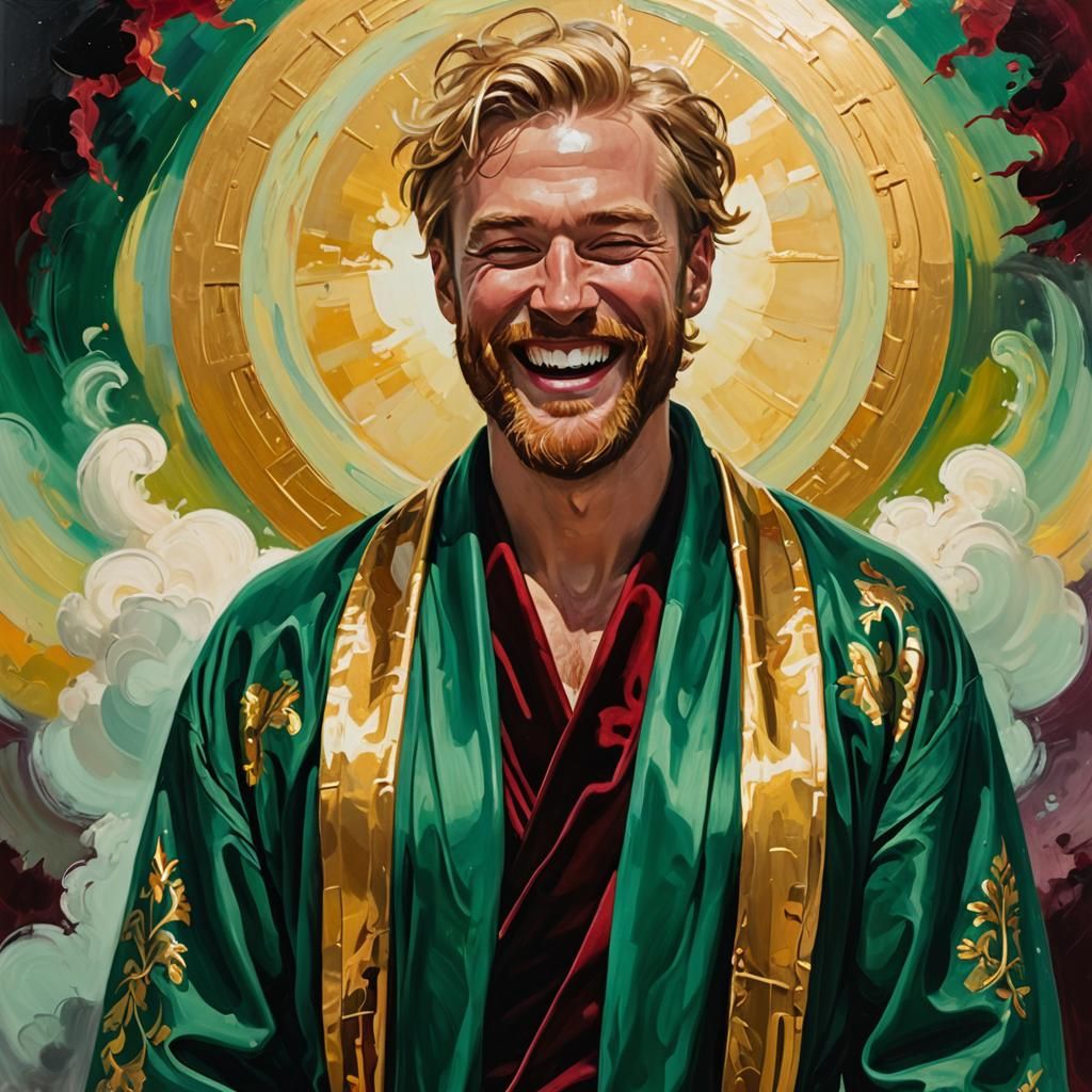 Joyful Nordic Man in Neo-Expressionist Oil Painting