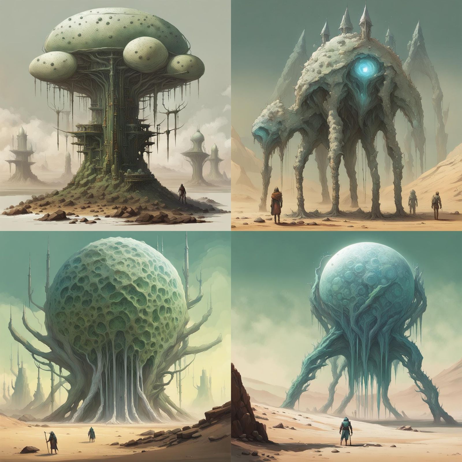 Futuristic Oasis in a Post-Apocalyptic Desert Landscape