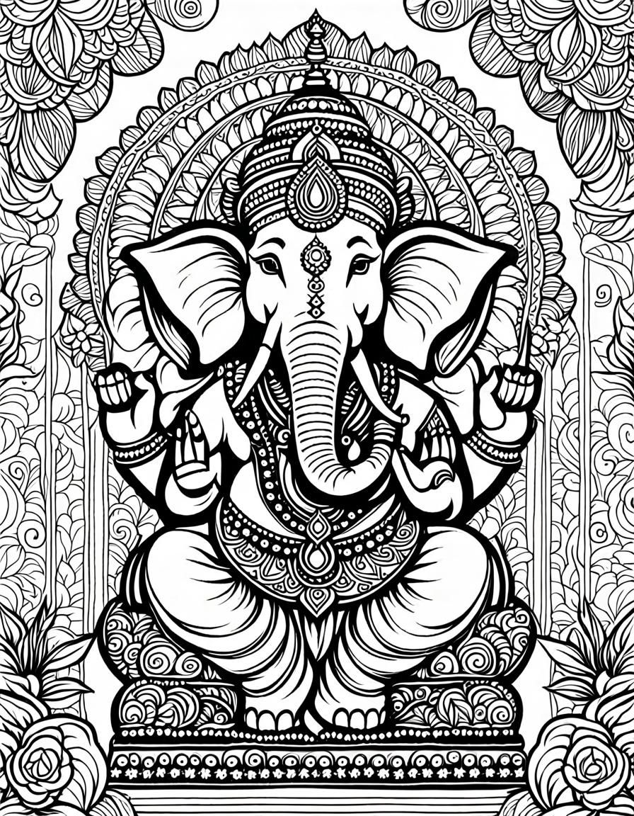 Madhubani Line Art Style Lord Ganesh