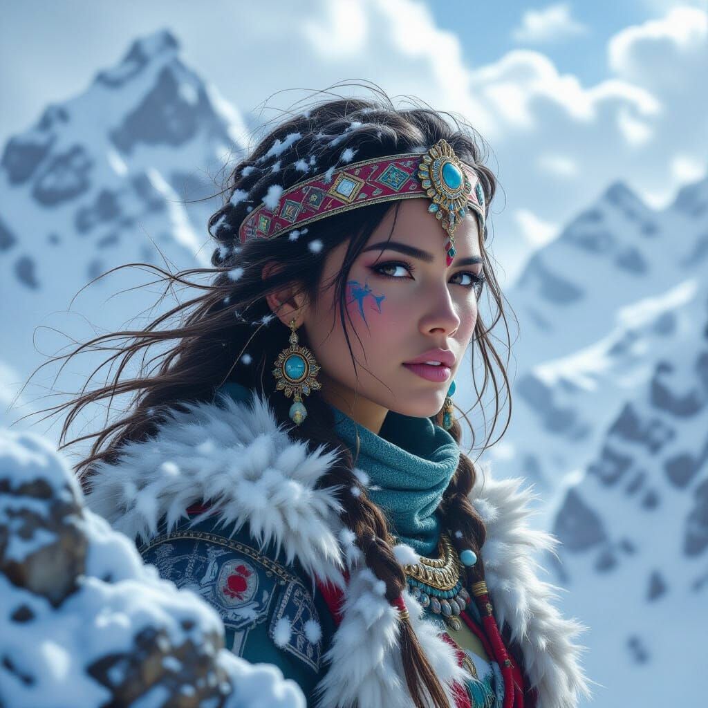 Inca Princess and Warrior Transforming into Mountains