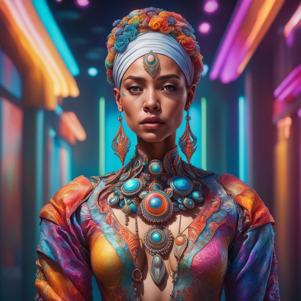 Hyperrealistic Portrait of Woman with Futuristic Jewelry