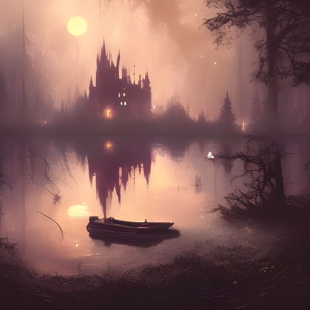 Gothic Castle on Forest Lake Under Starry Sky