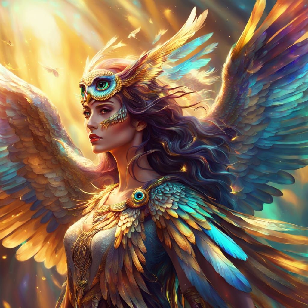 Majestic Owl Woman in Flight: Fantasy Concept Art