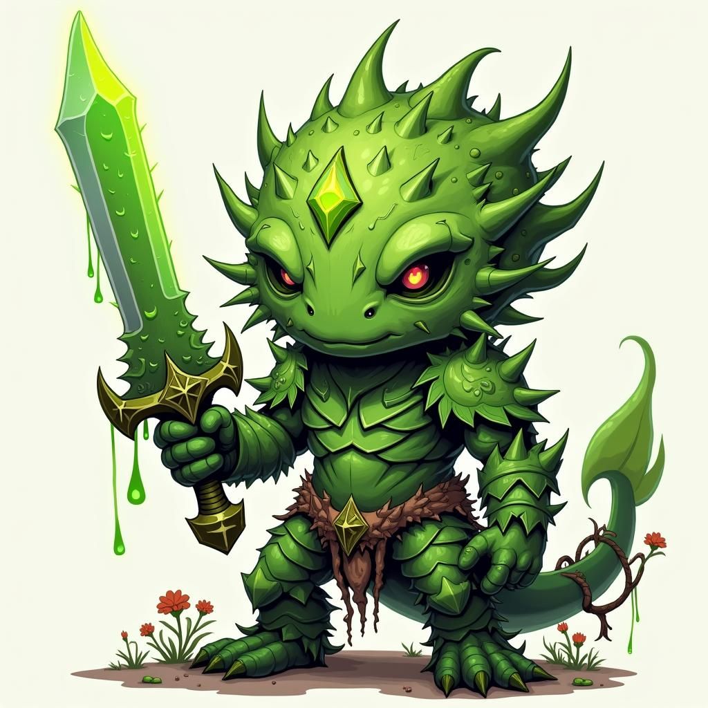 Chibi Plant Warrior in Botanical Armor, Digital Art