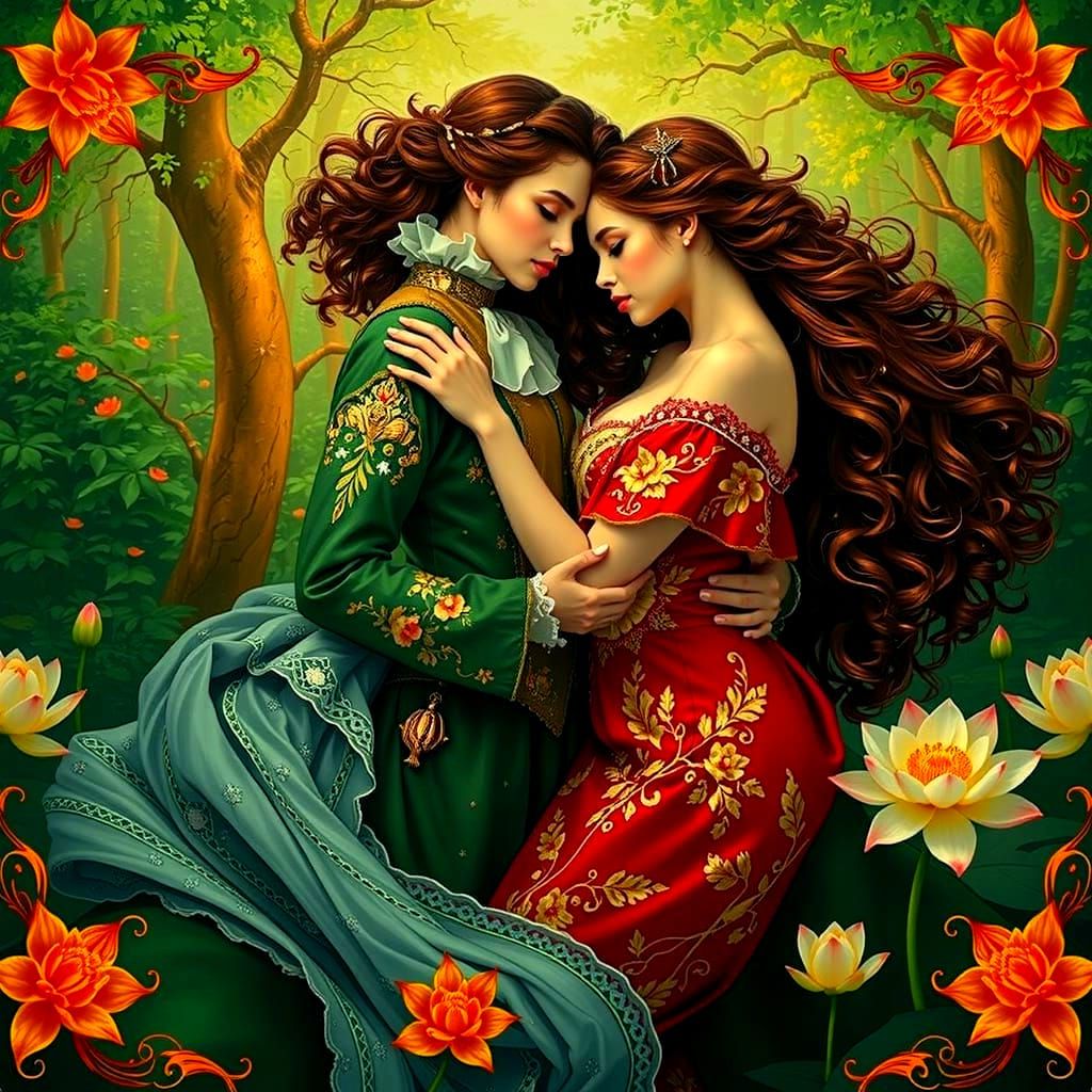 Embrace in Floral Attire with Auburn Hair