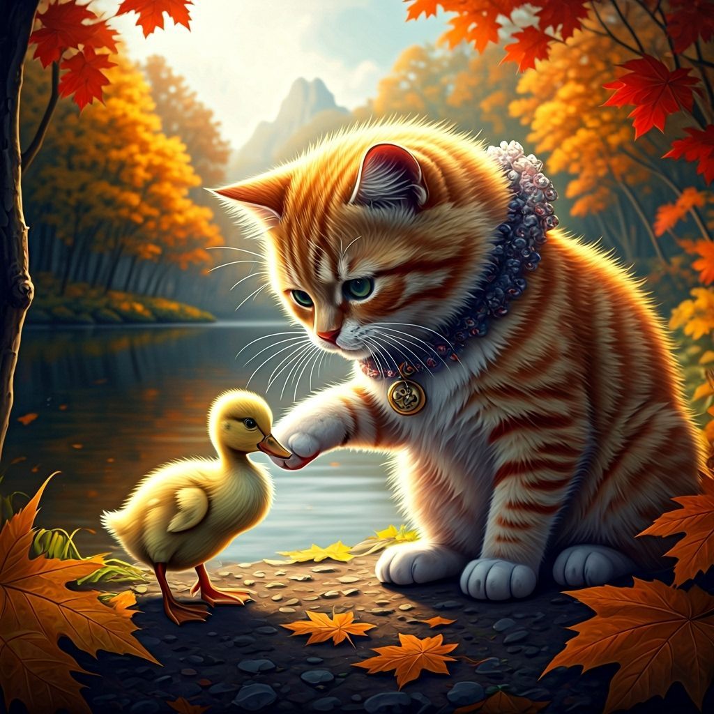 Cat Boops Duckling Nose in Watercolor Style