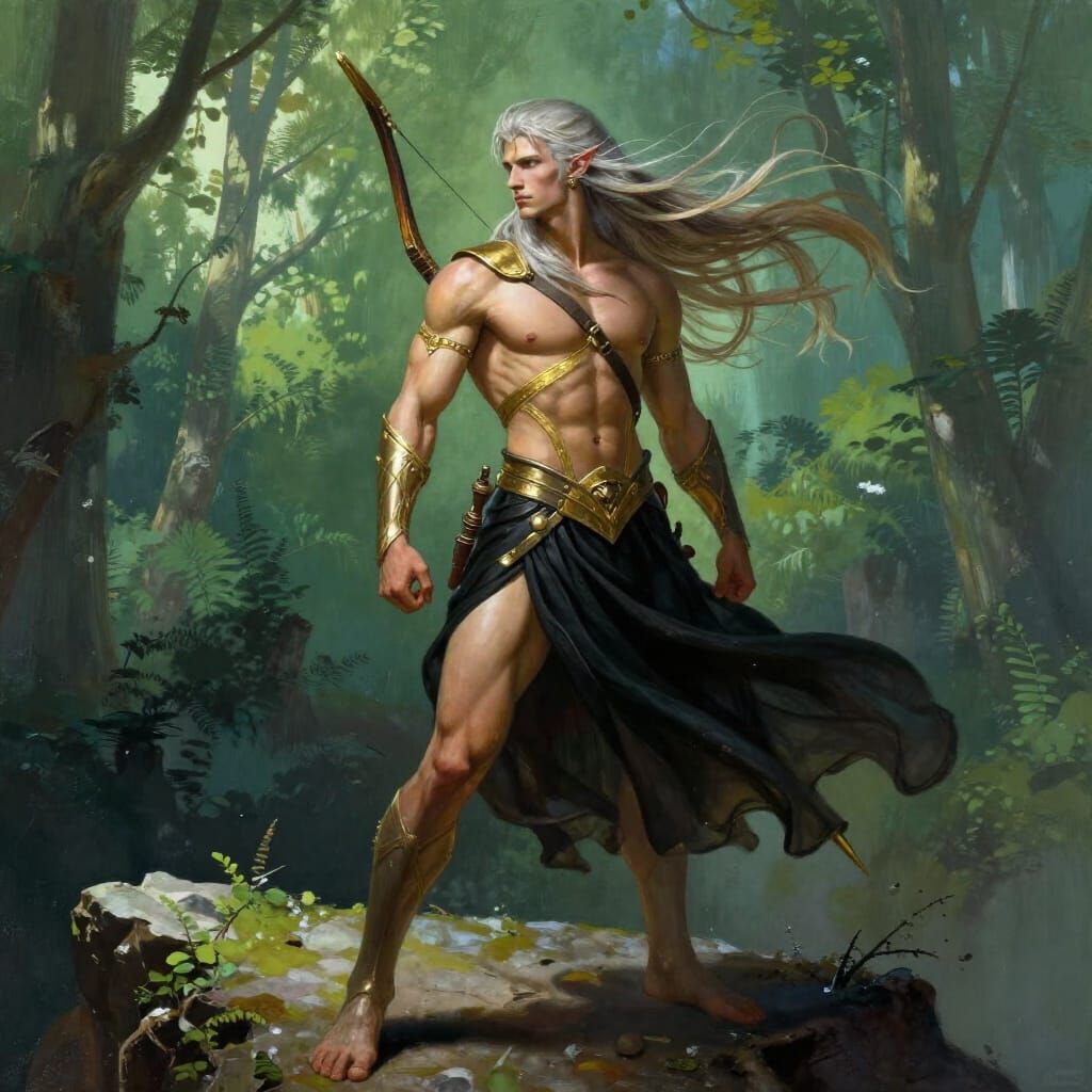 Elf Warrior on Cliff Overlooking Forest in Epic Fantasy Art ...