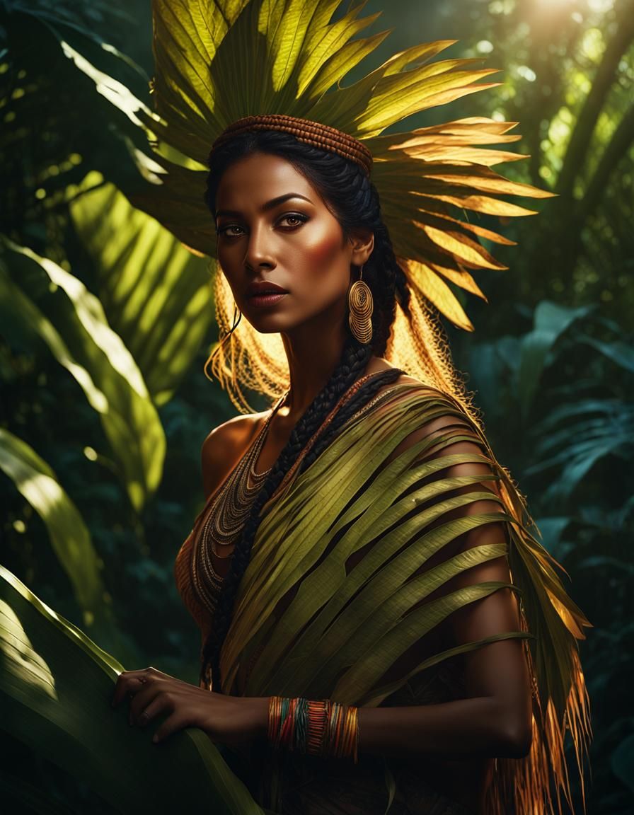 Indigenous Woman in Jungle, Digital Matte Painting
