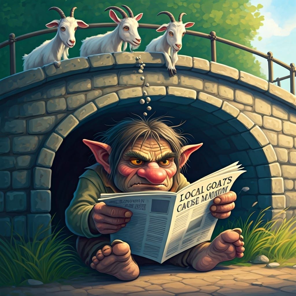 Troll and Goats: A Comical Illustration